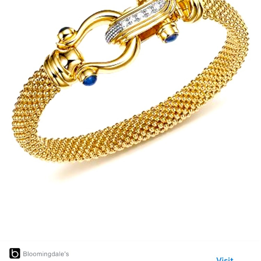 Bloomingdales Yellow Gold Bracelet with Diamonds and Cabochon Blue Sapphires.